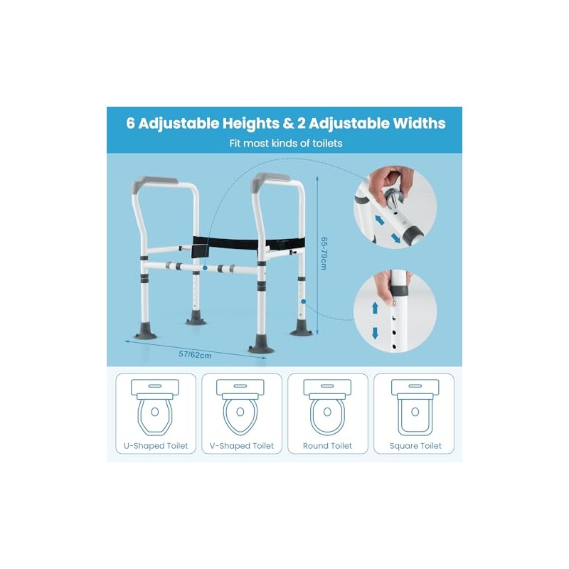COSTWAY Foldable Toilet Safety Frame, Height & Width Adjustable Toilet