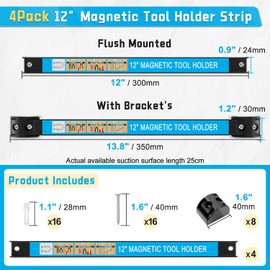 UCINNOVATE 12" Magnetic Tool Holder Strip, Magnetic Strips Heavy Duty Tool Magnet Bar, A Tool Magnet Strip for Garage Organization, Metal Tool Magnet Bar, Magnetic Tool Organizer for Garage(4PCS)