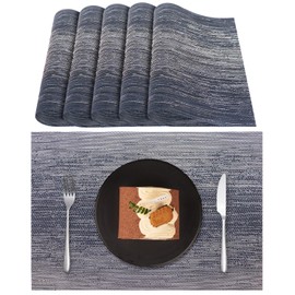 Lumaca Washable Placemats, Set of 6 Place Mats Made of 70% PVC and 30% Polyester, Easy to Clean, Non-Slip, Heat Resistant, for Kitchen Table and Restaurant, Blue