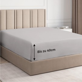 Fitted Sheet 90 x 200 cm Light Grey 40 cm Base Height - Luxury Fitted Sheet for Single Bed - Fits Mattresses up to 40 cm Height - Soft, Wrinkle-Free and Breathable Bed Sheet - Single Pack