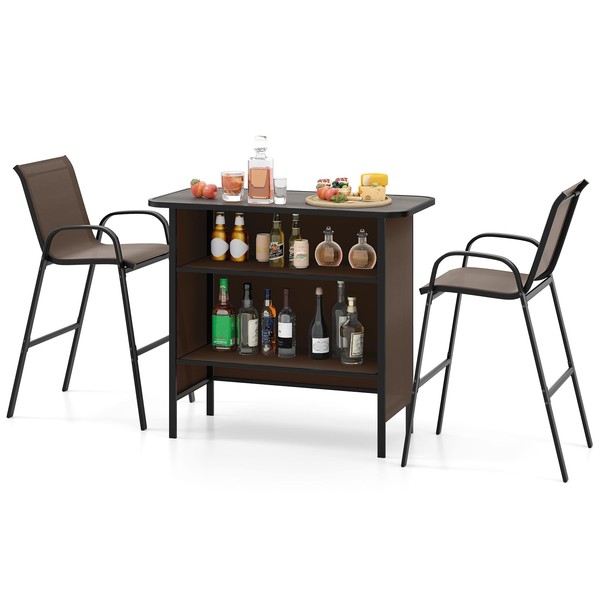 Tangkula 3 Piece Outdoor Bar Set, Patio Bar Height Table