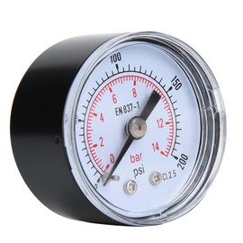 Mechanical Pressure Gauge, 1/8 Inch BSPT Axial Pressure Gauge for Air, Oil and Water (0-200psi, 0-14bar)