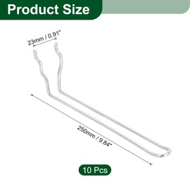 sourcing map 10Pcs Pegboard Hooks, 10 Inch Stainless Steel Peg Board Display Hook Metal Hanging Organizer Accessories for Garage Office Kitchen Stores, Silver