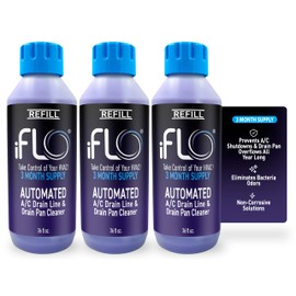 iFLO® Smart A/C Drain Line Cleaner and Drain Pan Cleaner Cartridge, Fast-Acting, Long-Lasting HVAC System Solution for Tough Clogs & Buildup, 3-Month Supply per Bottle, 3 Pack of 36oz