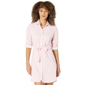 U.S. POLO ASSN. Long Sleeve Solid Stretch Oxford Dress - Dress for Women - Long Sleeves - Shirttail Hem Pinks MD One Size