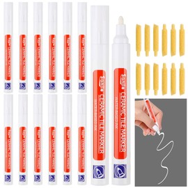 Sinofort Grout Pen White,12PCS Tile Pen for Tiles Bathroom,Marker with Replacement Nib, Tiles Grout Pen,for Restoring Tile Grout Wall Floor Bathroom Kitchen and Floor Tiles