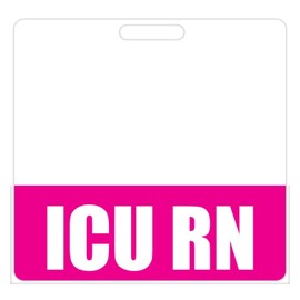 ICU RN Badge Buddy (Red) - Horizontal Heavy Duty Badge Tags for Intensive Care Unit Resident Nurses - Double Sided Badge Identification Card