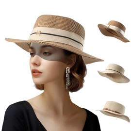 badaren Women's Sun Hat - Straw Hat Summer Hunting Hat with Lace Band, Straw Hats - Sun Hats UPF UV - Foldable Travel Hat for Women, khaki, 58