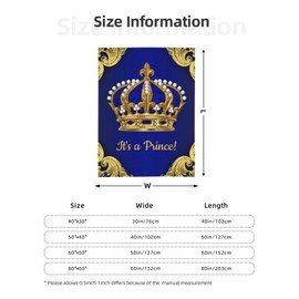 Royal Blue Gold Prince Crown Blanket 60"x50", Super Soft Fuzzy Fleece Throw Blanket Lightweight Plush Warm Blankets Decoration Gifts for Bed Sofa Travel Camping, All Seasons