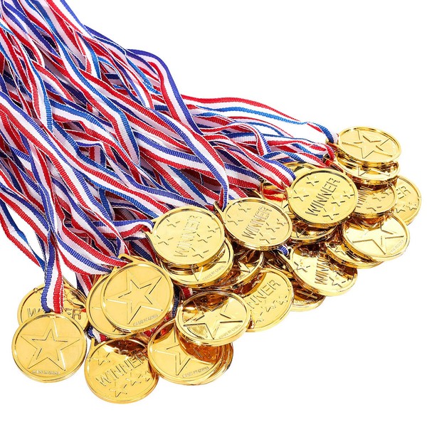 Whaline 20 Packs Gold Winners Medals, Bronze Prizes with Ribbon Necklaces for Gymnastic Prizes Awards, Sports Day, Competitions, Talent Show, Spelling Bees, Party Decor