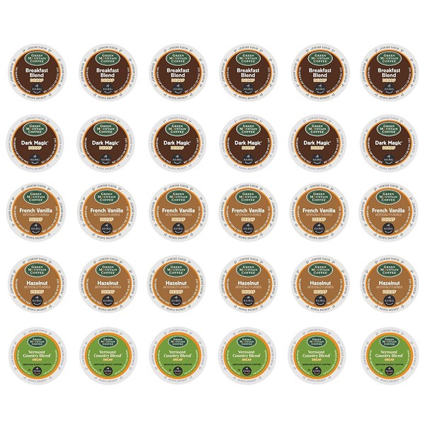Green Mountain Decaf - Hazelnut Decaf, Vermont Country Blend Decaf, Breakfast Blend Decaf, French Vanilla Decaf & Dark Magic Decaf K-cup Sampler Pack for Keurig 2.0 - 30 Count/5 Varieties