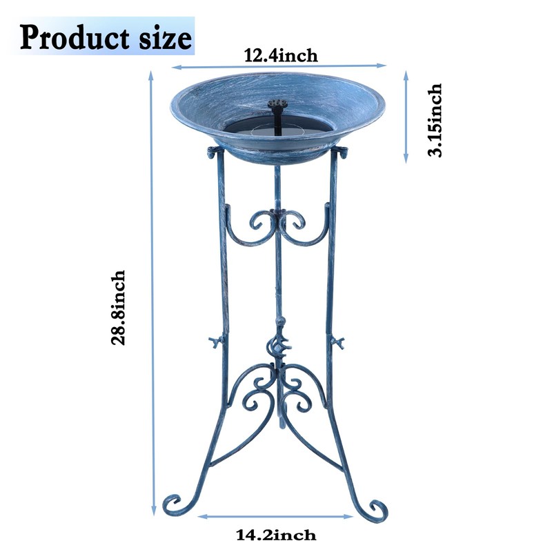 Solar Bird Bath for Outside, Metal Birdbath Stand and Solar