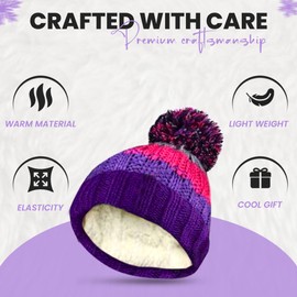 HiFEN® Beanie Winter Hats for Men Women Chunky Soft Cable Knit Skull Warmer Thermal Insulating Double Layer Fleece Liner Pom Pom Headwear Purple/Pink
