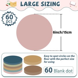 QOUBAI 60 Pcs 6in Classroom Floor Stickers Morandi Large Removable Number Spot Markers Vinyl Floor Carpet Decals Line up Sitting Dots Stickers for Teacher Student Elementary Kindergarten Preschool