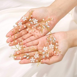 IYOU Bridal Wedding Hair Vine Rhinestone Flower Silver Headband Crystal Headpiece Prom Bridal Hair Accessories for Women (Gold)