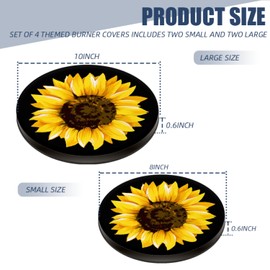 Gas Stove Burner Covers,Set of 4,Covers for Electric Stovetop Kitchen,8 Inches and 10 Inches,Black Watercolor Sunflower