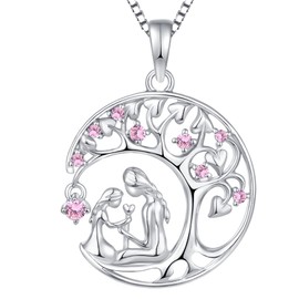 YL Mother and Daughter Necklace 925 Sterling Silver Tree of Life Pendant for Women Mum, Chain 45 + 3 cm, Silver, Cubic Zirconia