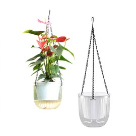 Meicynhoger 2-Pack Clear Self-Watering Hanging Planter for Spider Plant,Ivy,Orchids,Pothos - 6.5" Flower Pot with Hooks for Indoor Outdoor,Table, Balcony, Wall,Deck,Garden Transparent