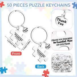 Sasylvia Team Gifts for Coworker Puzzle Inspirational Keychain Thank You Cards Team Appreciation Gifts for Employees Staff(50 Set)