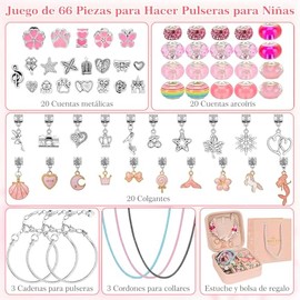 Kit para Hacer Pulseras, 68 Piezas Kit Regalos para niñas con Caja de Regalo y Bolsa, Set para Hacer Pulseras Niñas, Set de Pulsera para Niñas, Pulsera, Anillo, Regalos de Cumpleaños Ideales