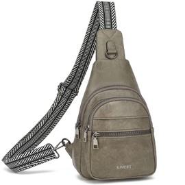 7L Sling Bags for Women Men Crossbody Bags Fanny Packs Chest Bags for Travel Sports Hiking Faux Leather Grey