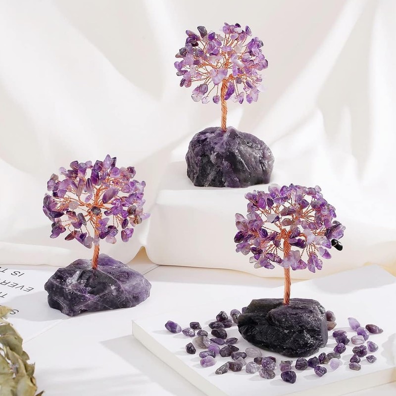 Amethyst Crystal Tree Crystals Gemstone Tree Life Stone Base Copper