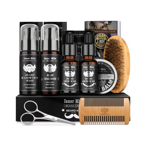 Beard Grooming Kit, Beard Kit with 2 Pack Beard Original Oil,Beard Brush,Wash Conditioner for After Shave Lotions,Balm,Combs,Razor & Brush Stands Scissor, Christmas Fathers Gifts for Men