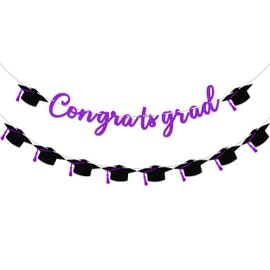 15PCS Graduation Banner, Purple Glitter Congrats Grad Banner, Graduations Garland for Graduation Party Decorations 2025 Class of 2025 High School College Party Supplies Decor,