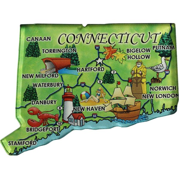 Flagline Connecticut - Acrylic State Map Refrigerator Magnet