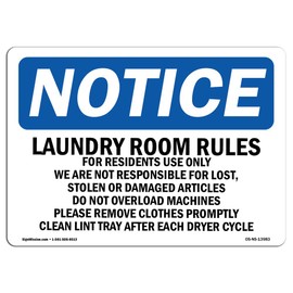 OSHA Notice Sign - Laundry Room Rules for Residents Use Only | Aluminum Sign | Protect Your Business, Work Site, Warehouse & Shop Area | Made in The USA