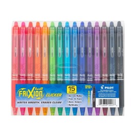 Pilot, FriXion Clicker Erasable Gel Pens, Fine Point 0.7 mm, Pack of 15, Assorte