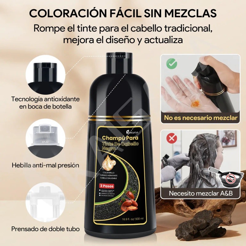 Kaisasa Shampoo Con Tinte Cubre Canas Con Aceite De Argn
