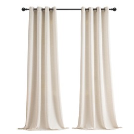 VOILYBIRD Natural Linen Curtains 63 Inch Length 2 Panels for Bedroom, Semi Sheer Linen Drapes Black Grommet Basketweave Texture Curtains, 52”W x 63”L