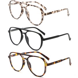 DXYXYO 3 Pack Oversized Retro Aviator Reading Glasses for Women 1.25, Mens Classic Big Lightweight Blue Light Blocking Computer Readers, Black Grey Brown