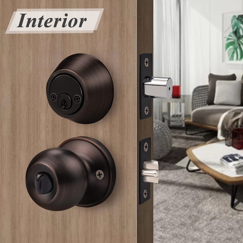 Probrico Oil Rubbed Bronze Entry Door Knob and Double Cylinder