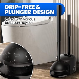 Denvlex 2 in 1 Toilet Brush and Plunger Set, Extended Handle Plunger,Toilet Bowl Brush Plunger Set,Bathroom Cleaning Tools,Cleaning Brush,Toilet Brush Plunger Combo,Black（19.2inch）