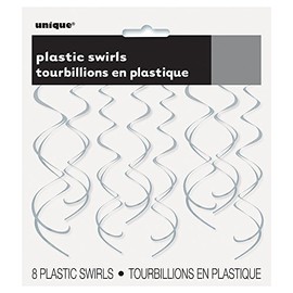 Solid Silver Plastic Hanging Swirl Decorations - 26'', Pack of 8 - Perfect for Parties & Home Decor