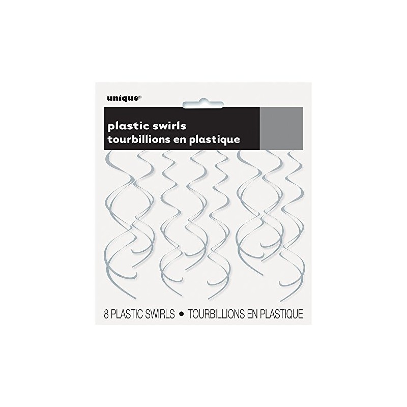 Solid Silver Plastic Hanging Swirl Decorations - 26'', Pack of