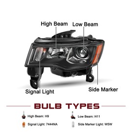 JSBOYAT Headlight Assembly Compatibe with 2017-2021 Jeep Grand Cherokee OE Replacement Halogen Black 2017 2018 2019 2020 2021 Headlamp Left Driver Side