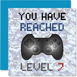 7th Gamer Birthday Card - You Have Reached Level 7 - Boys Birthday Cards, Kids Games 7th 7th Birthday Cards, Video Game, Daughter, Son, Nephew, Grandson, 145mm x 145mm