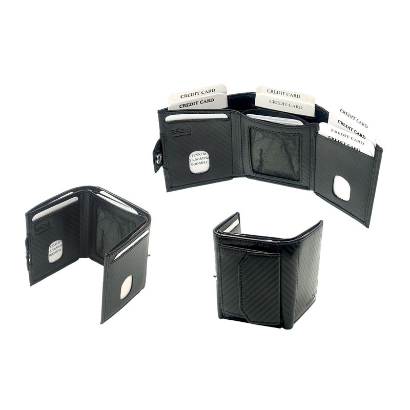 Slim Wallet Deluxe, Carbon leather black with comfort coin compartment,