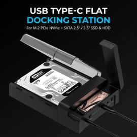 SABRENT USB-C Lay Flat Docking Station – NVMe M.2 + SATA 2.5”/3.5” SSD/HDD Enclosure, 10Gbps, Tool-Free, Offline Clone Function, USB 3.2 Type-C, for Windows, Mac, Linux (DS-UFNC)