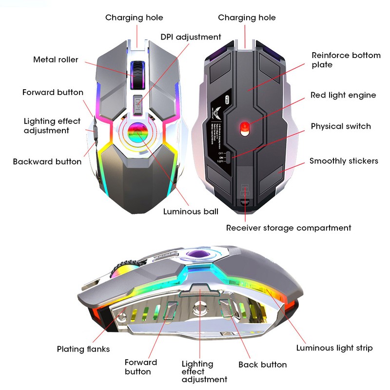 T30 Gaming Mouse 2.4G Wireless Charging Mechanical Colorful Backlight Game