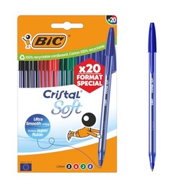 BIC Cristal Soft Kugelschreiber mit mittlerer Spitze (1,2 mm), Spezialformat, verschiedene Farben, 20 Stück