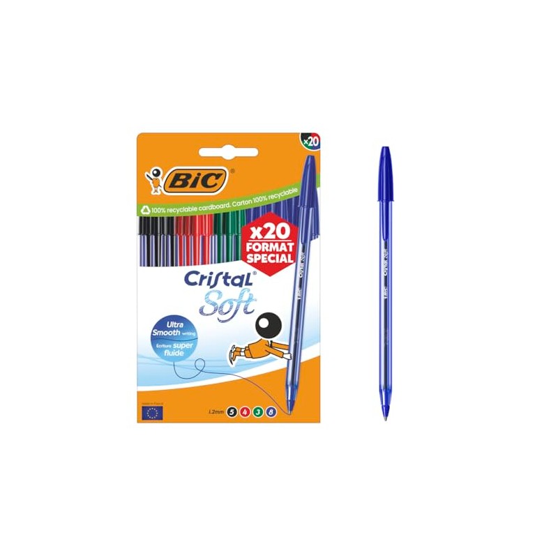 BIC Cristal Soft Kugelschreiber mit mittlerer Spitze (1,2 mm), Spezialformat,