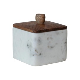 Bloomingville Marble Container with Acacia Wood Lid, White and Natural
