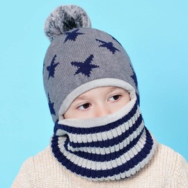 Vivi Idee Children's Slip-On Hat Scarf Hat Balaclava for Children from 4 Years Fleece Wool Hat Knitted Hat Winter Hat Boys, gray