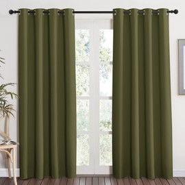 NICETOWN Summer Thermal Insulated Blackout Curtains - Grommet Top Drape/Rideaus/Rideaux for Bedroom (1 Panel,52 x 84 Inch in Olive)