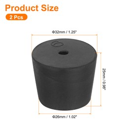 uxcell 2 Pcs 1-Hole Rubber Stopper, Tapered Lab Seal Tube Stopper Plug for Test Tube Flasks Glass Containers Industry and Laboratories, 32x26x25mm Black