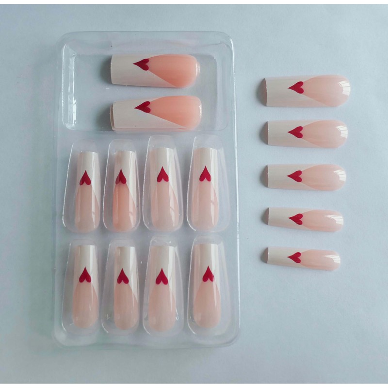 Lifextol 24pc Pink Heart Press-on Nails Kit: Acrylic & Gel